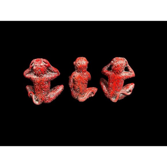 VTG Three Wise Monkey 5" See Hear Speak No Evil 3 Red Resin Quality Figurines - Picture 4 of 9